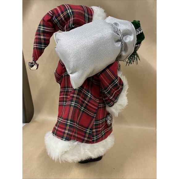 Merry Brite Santa Claus Tartan Plaid Coat Gift Bag Silver Staff 18" Read - Picture 9 of 12